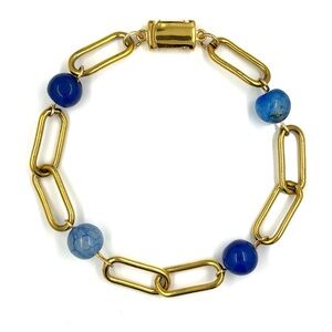 Elegant Gold and Blue Beaded Bracelet